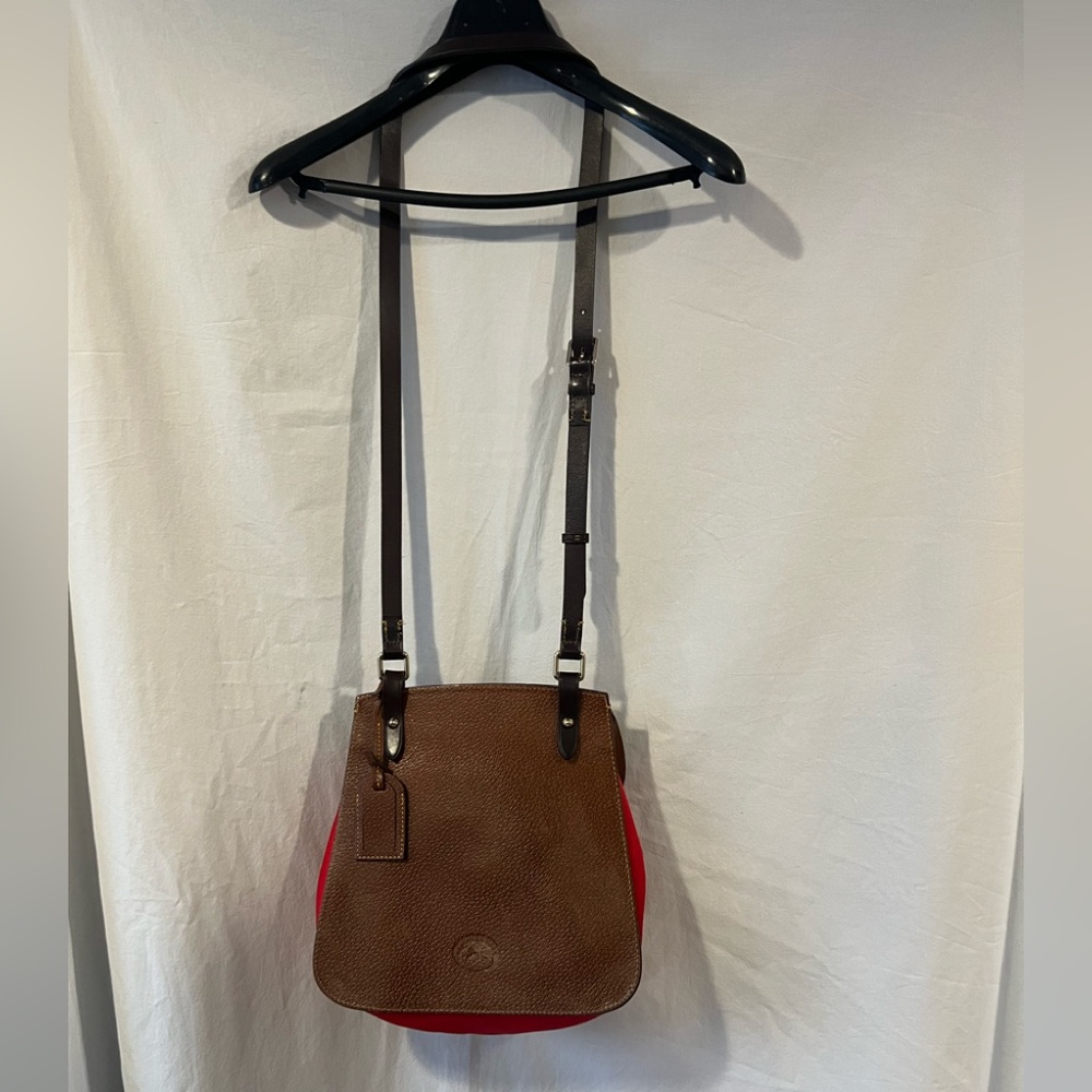Dooney & Bourke Alto Saddle Crossbody Bag Leather Canvas Red Brown - Picture 2 of 7